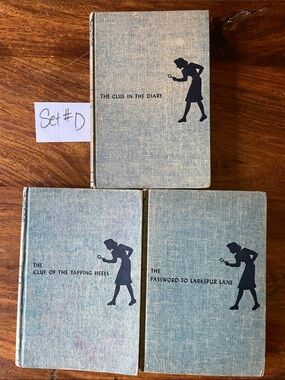 3 Vintage Nancy Drew Hardcover Books Carolyn Keene Tweed Blue Covers (Set #D)